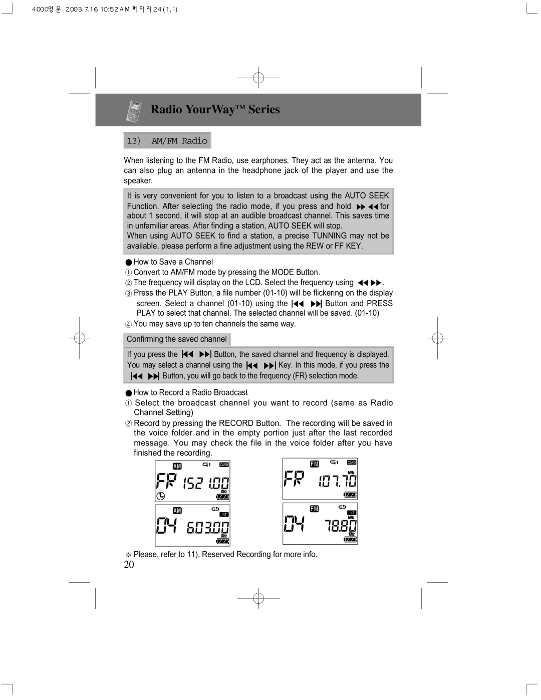 PoGo Products PRY900M2 user manual 13 AM/FM Radio 