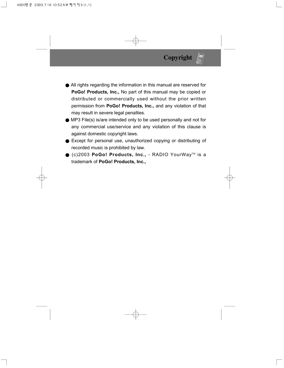 PoGo Products PRY900M2 user manual Copyright 