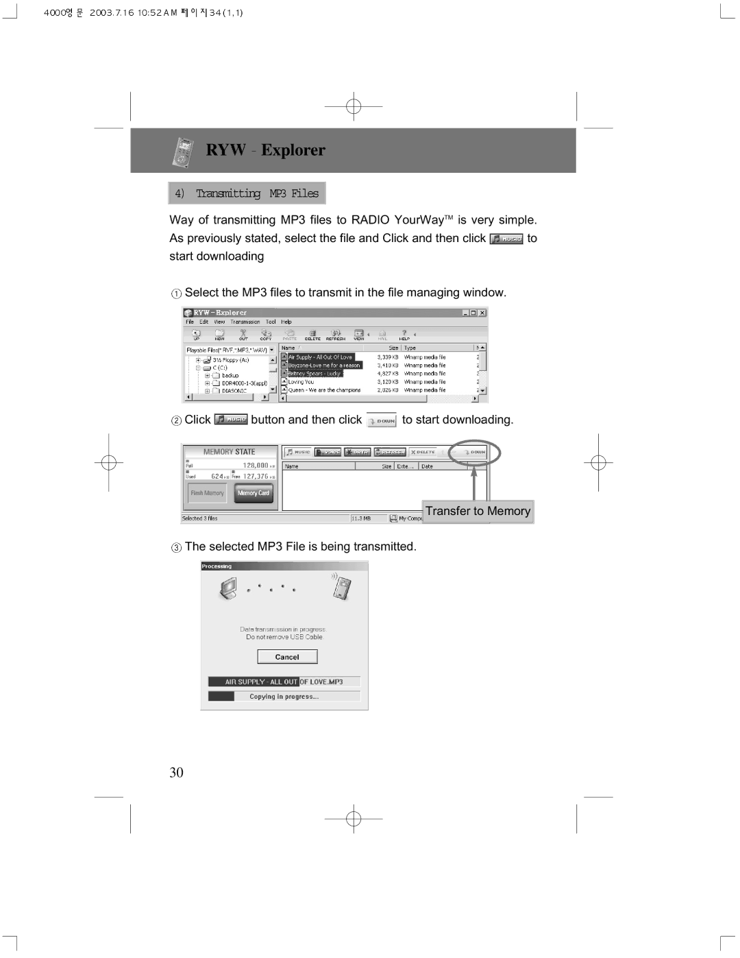 PoGo Products PRY900M2 user manual Transmitting MP3 Files 