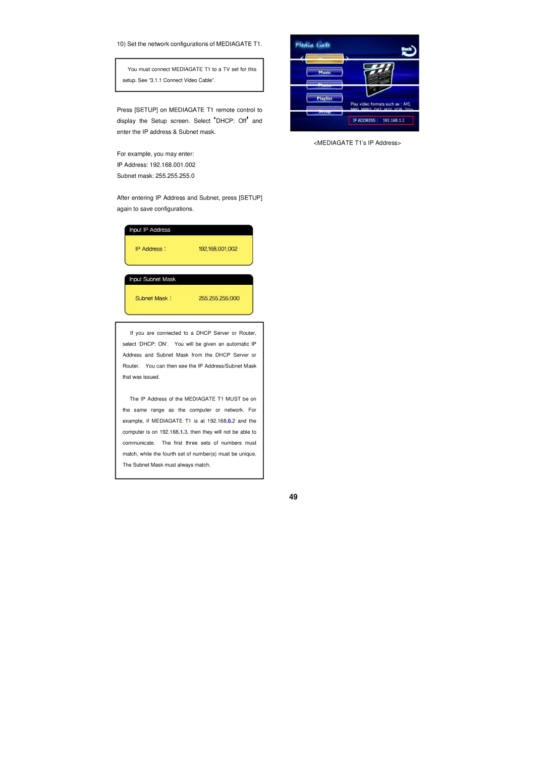 PoGo Products manual Set the network configurations of Mediagate T1 