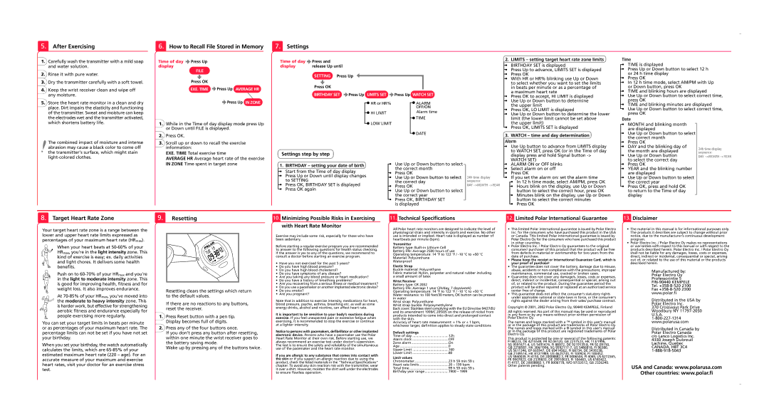 Polar A3 user manual After Exercising, How to Recall File Stored in Memory, Settings, Target Heart Rate Zone Resetting 