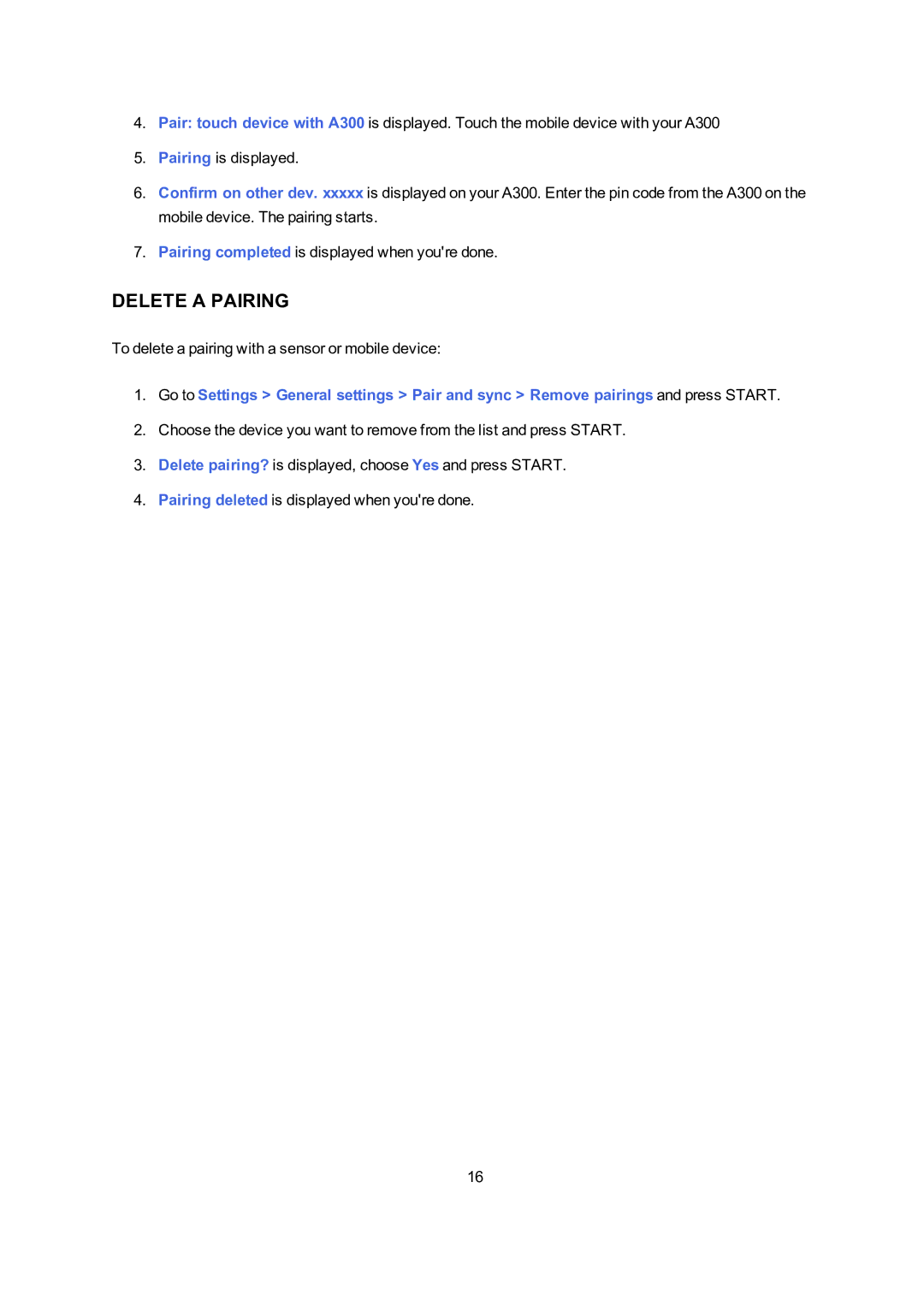 Polar A300 user manual Delete a Pairing 