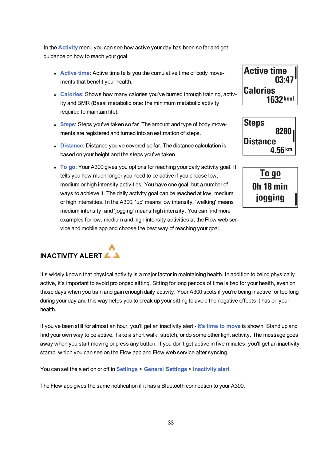 Polar A300 user manual Inactivity Alert 