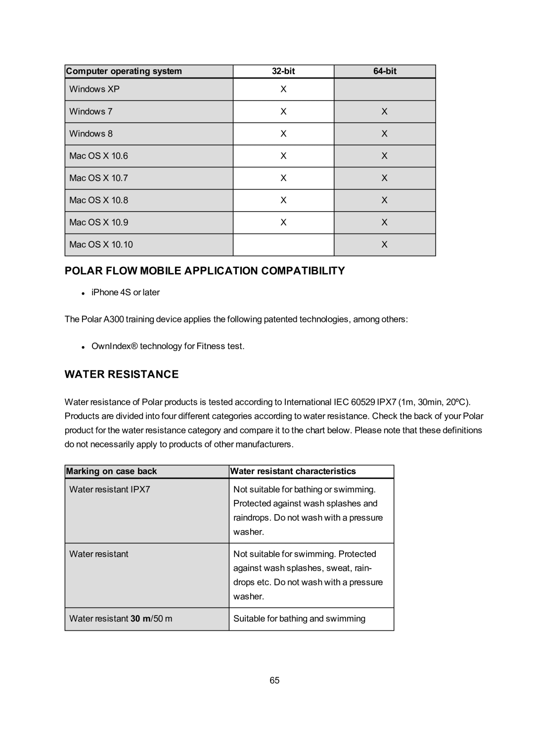 Polar A300 Polar Flow Mobile Application Compatibility, Water Resistance, Computer operating system, 32-bit64-bit 