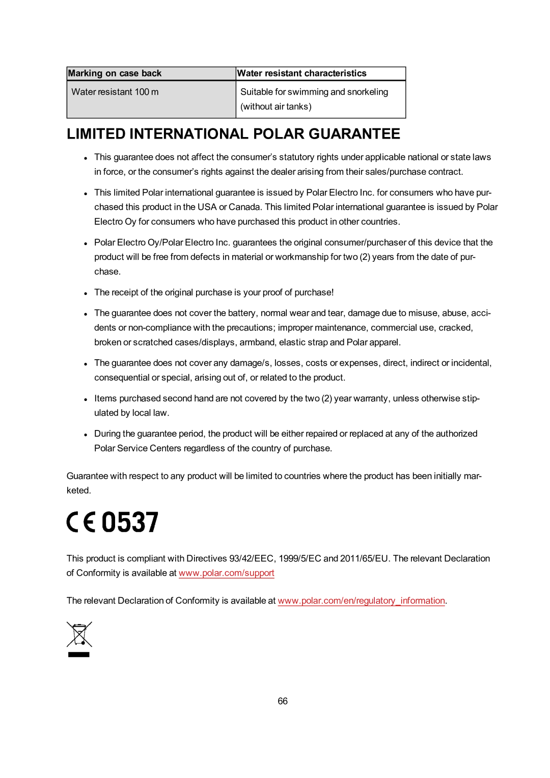 Polar A300 user manual Limited International Polar Guarantee, Marking on case back 