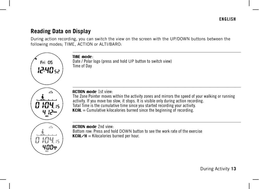 Polar AW200 manual Reading Data on Display 