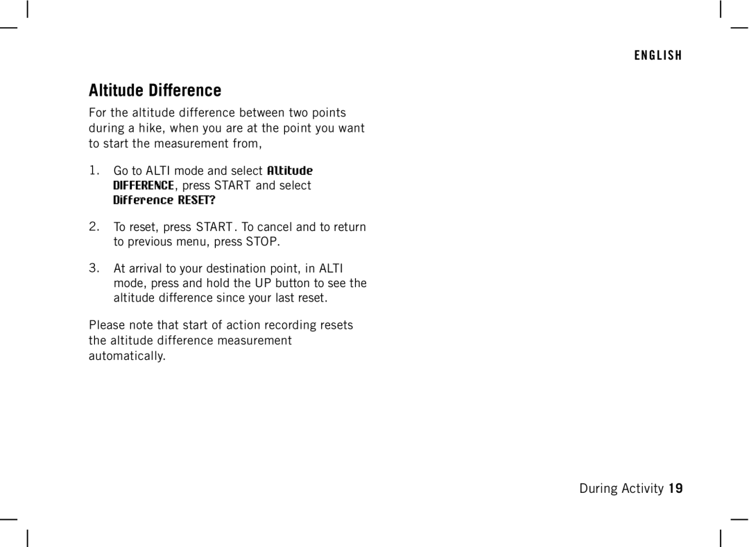 Polar AW200 manual Altitude Difference 