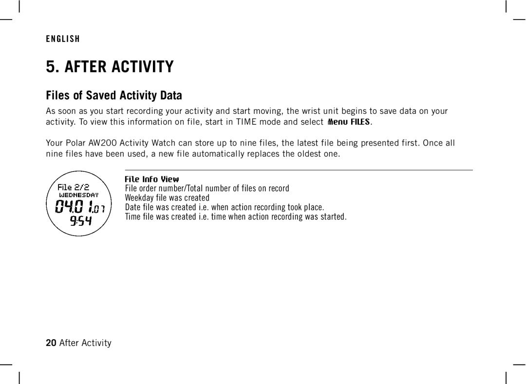 Polar AW200 manual After Activity, Files of Saved Activity Data 