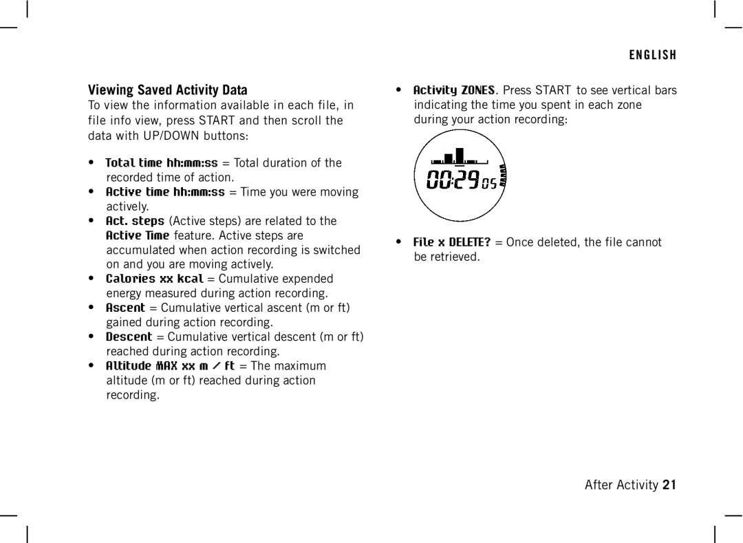 Polar AW200 manual Viewing Saved Activity Data 