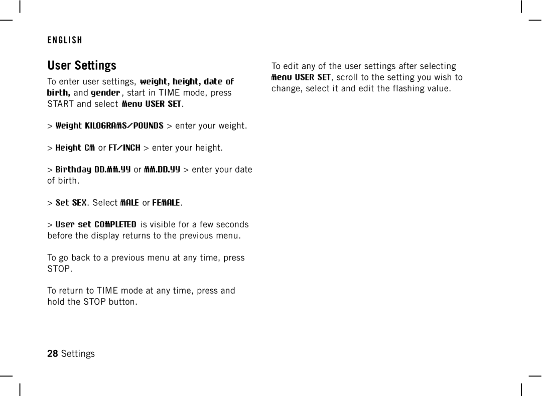 Polar AW200 manual User Settings 