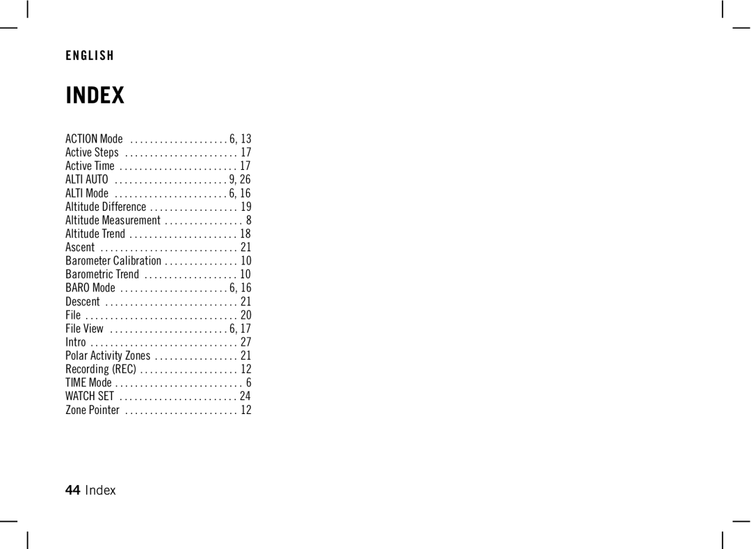 Polar AW200 manual Index 