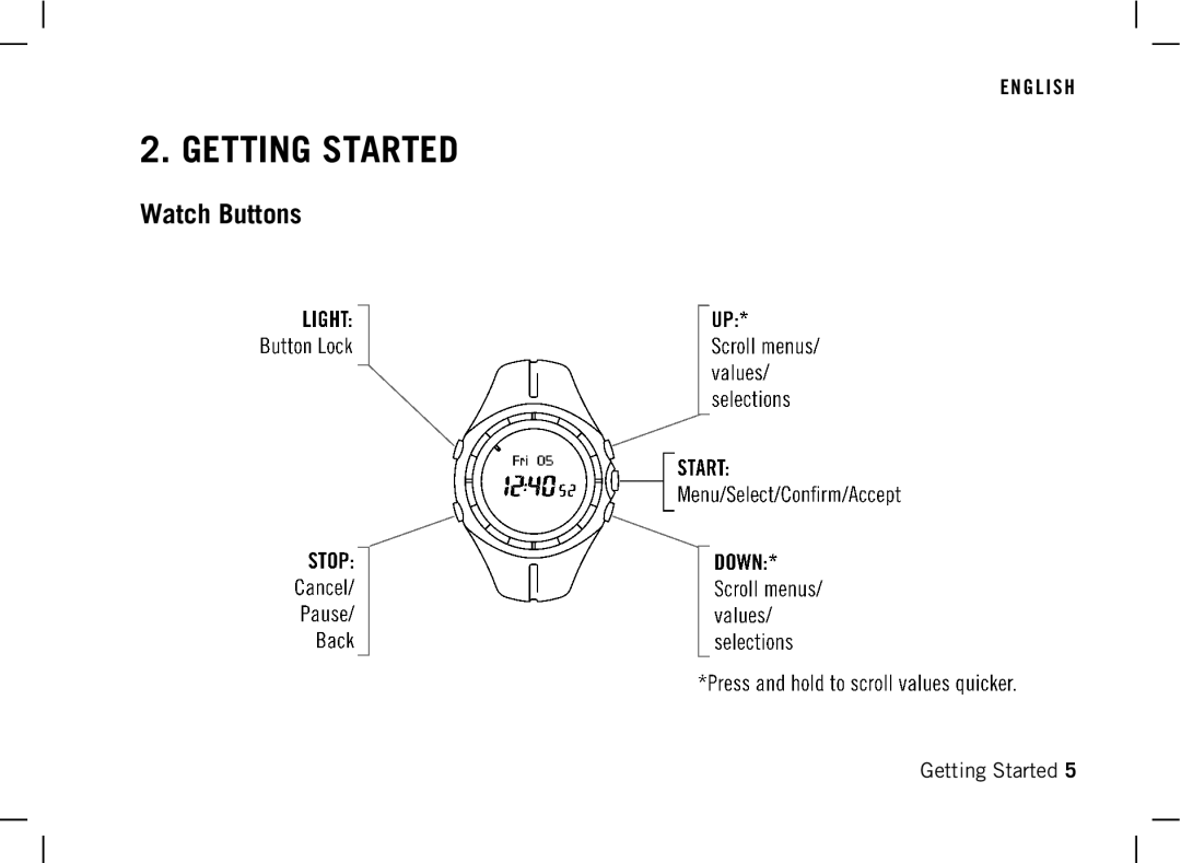 Polar AW200 manual Getting Started, Watch Buttons 