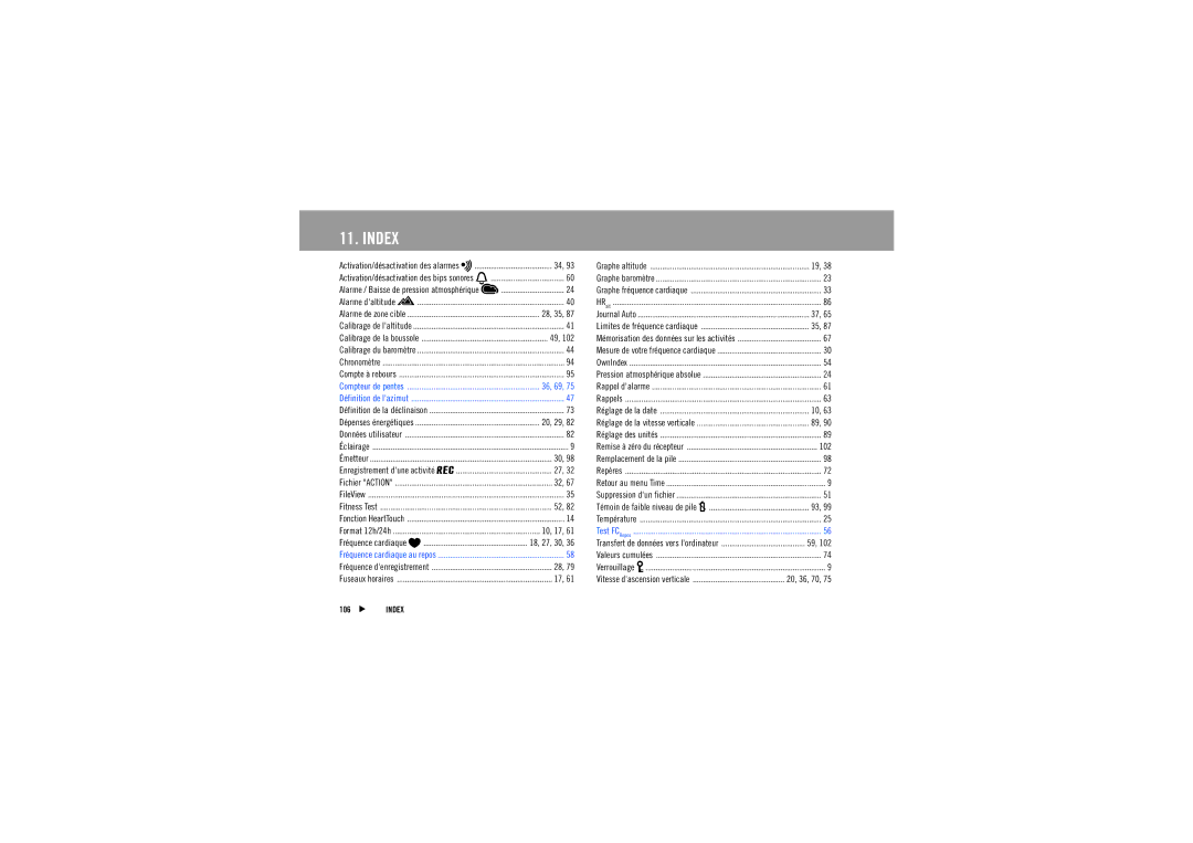 Polar AXN700, AXN500 manuel dutilisation Index, 28, 35, 20, 29, 10, 17, 102 