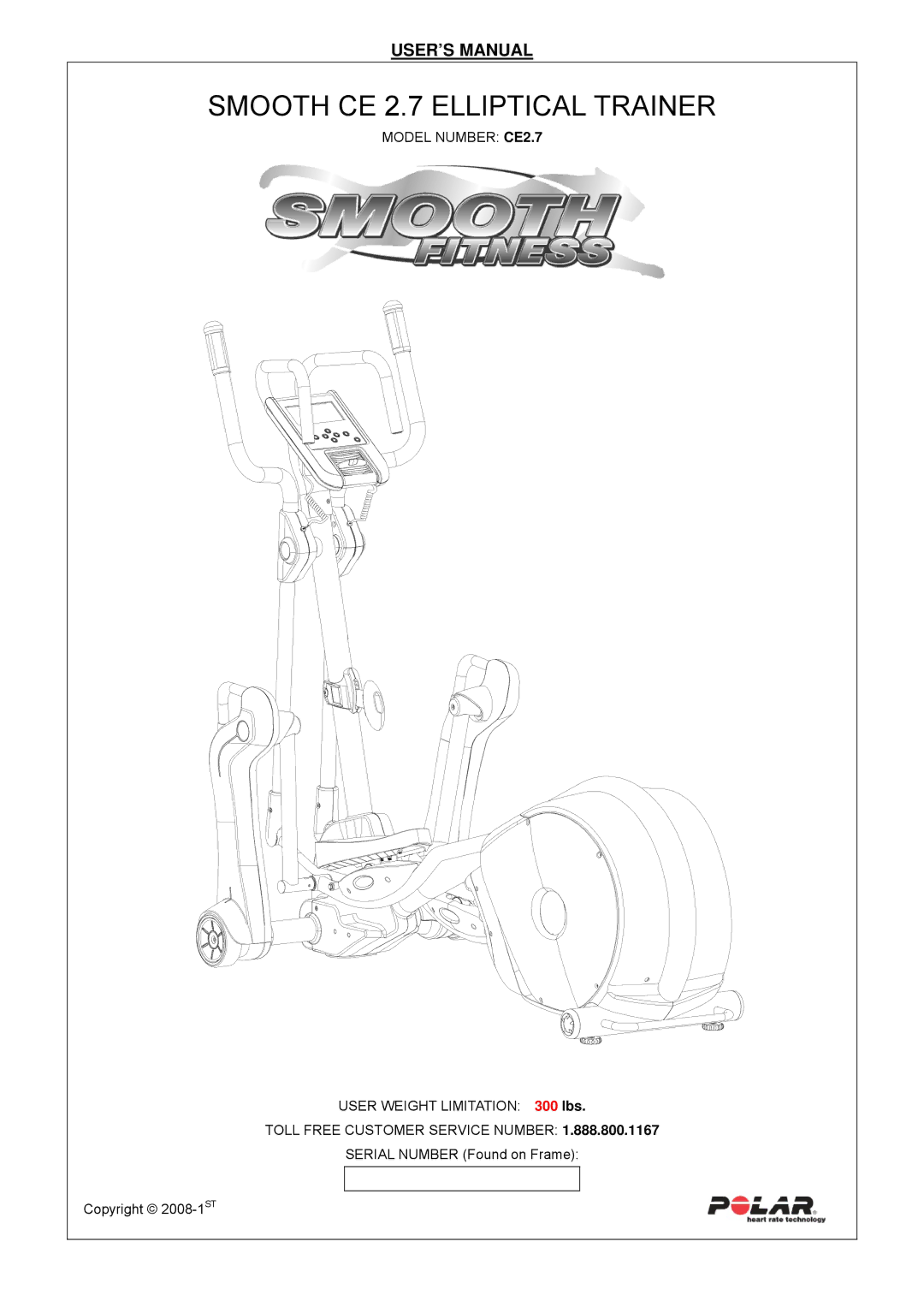 Polar CE2.7 user manual Smooth CE 2.7 Elliptical Trainer 