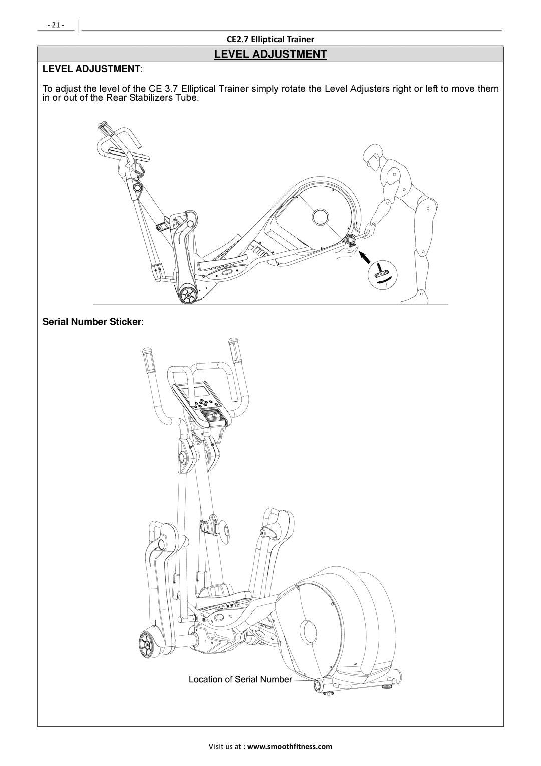 Polar CE2.7 user manual Level Adjustment, Serial Number Sticker 