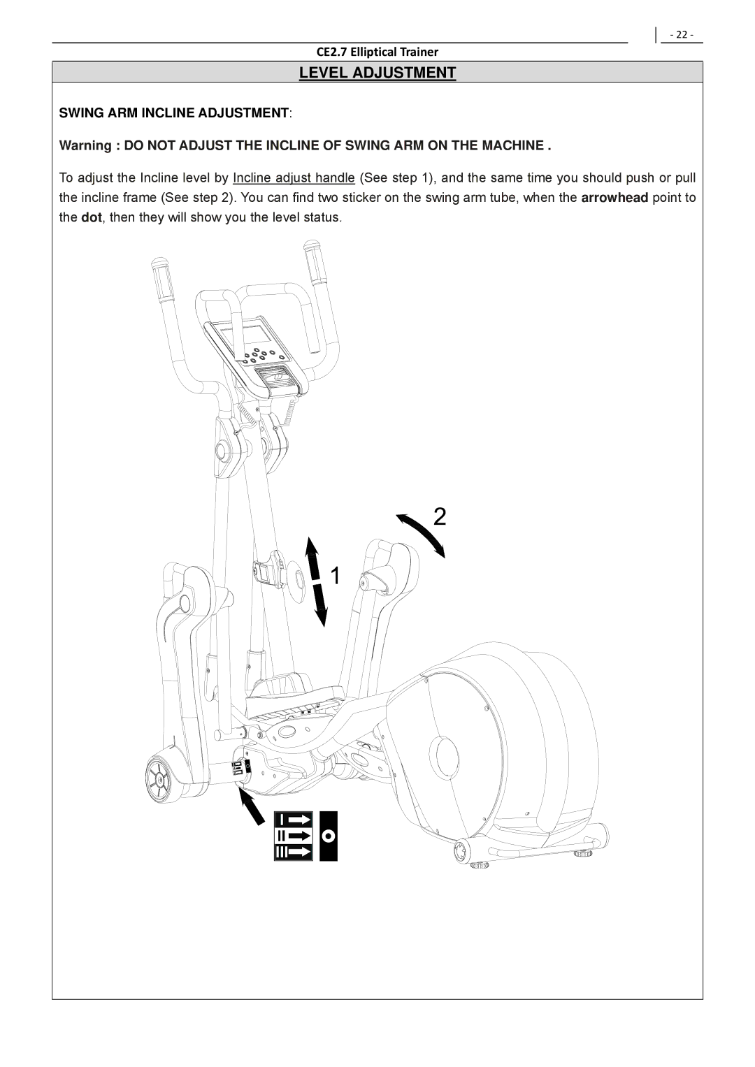 Polar CE2.7 user manual Swing ARM Incline Adjustment 