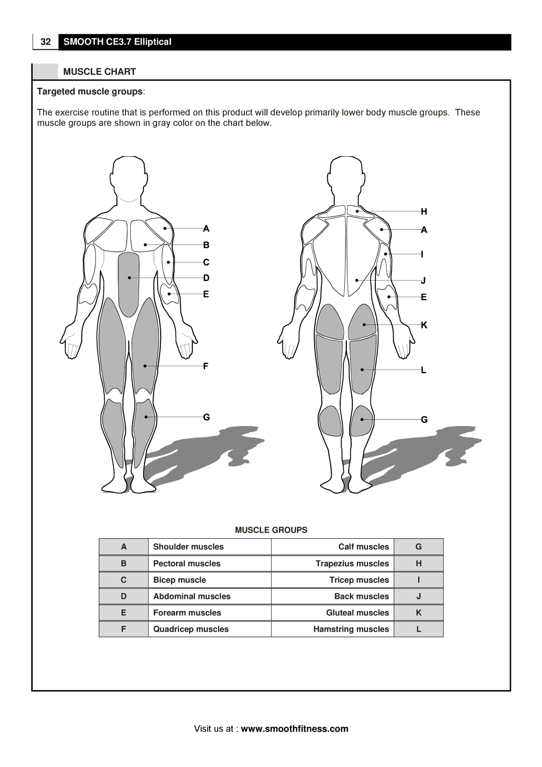 Polar CE3.7 user manual Muscle Chart, Muscle Groups 