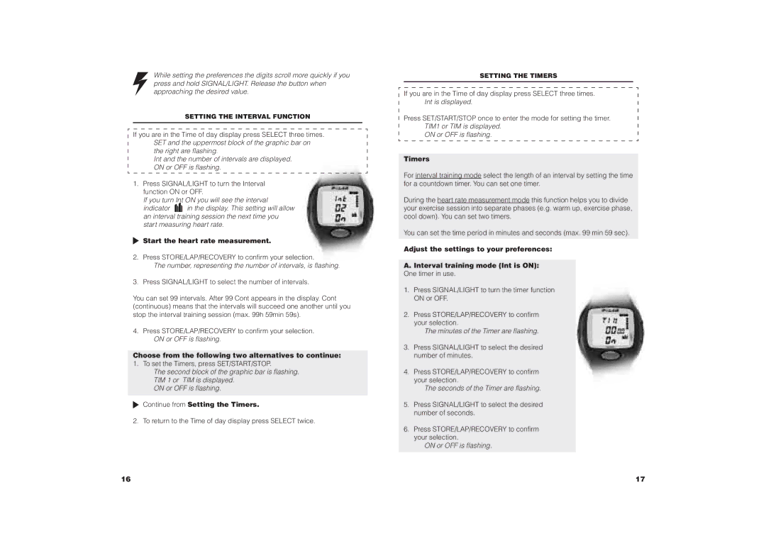 Polar COACH user manual Start the heart rate measurement, Continue from Setting the Timers 