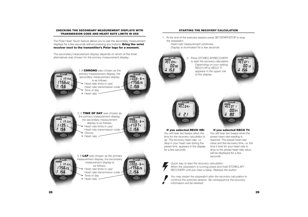 Polar COACH user manual Quick way to start the recovery calculation 