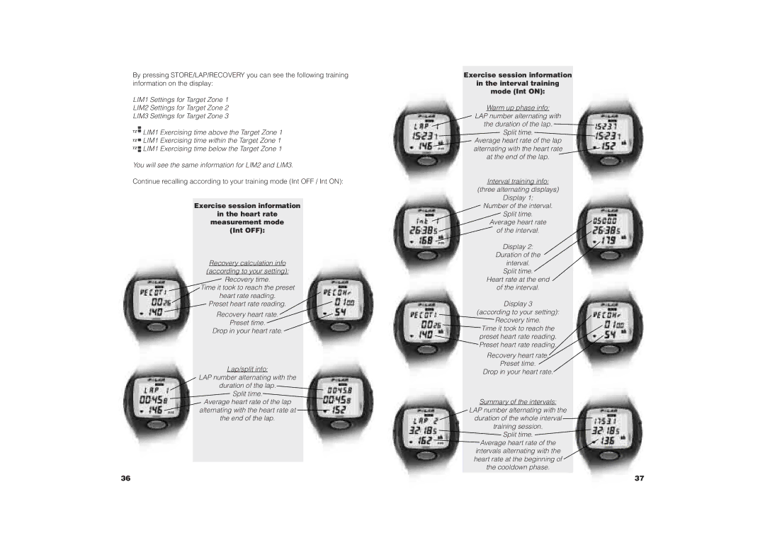 Polar COACH user manual Exercise session information Interval training Mode Int on 