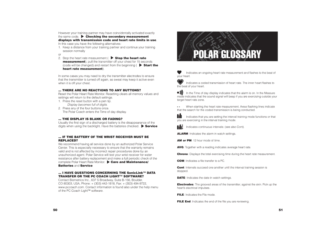 Polar COACH user manual There are no Reactions to ANY BUTTONS?, Display is Blank or FADING? 