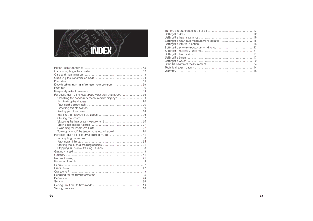 Polar COACH user manual Index, Checking the secondary measurement displays 