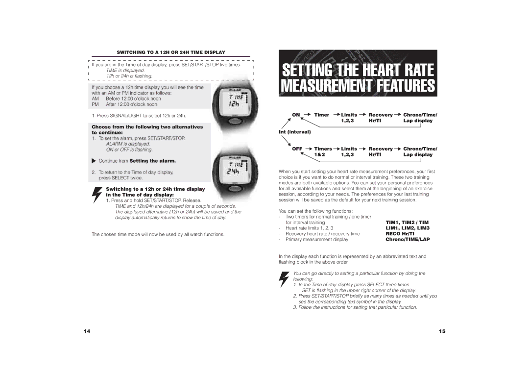Polar COACH user manual Off, TIM1, TIM2 / TIM, LIM1, LIM2, LIM3 