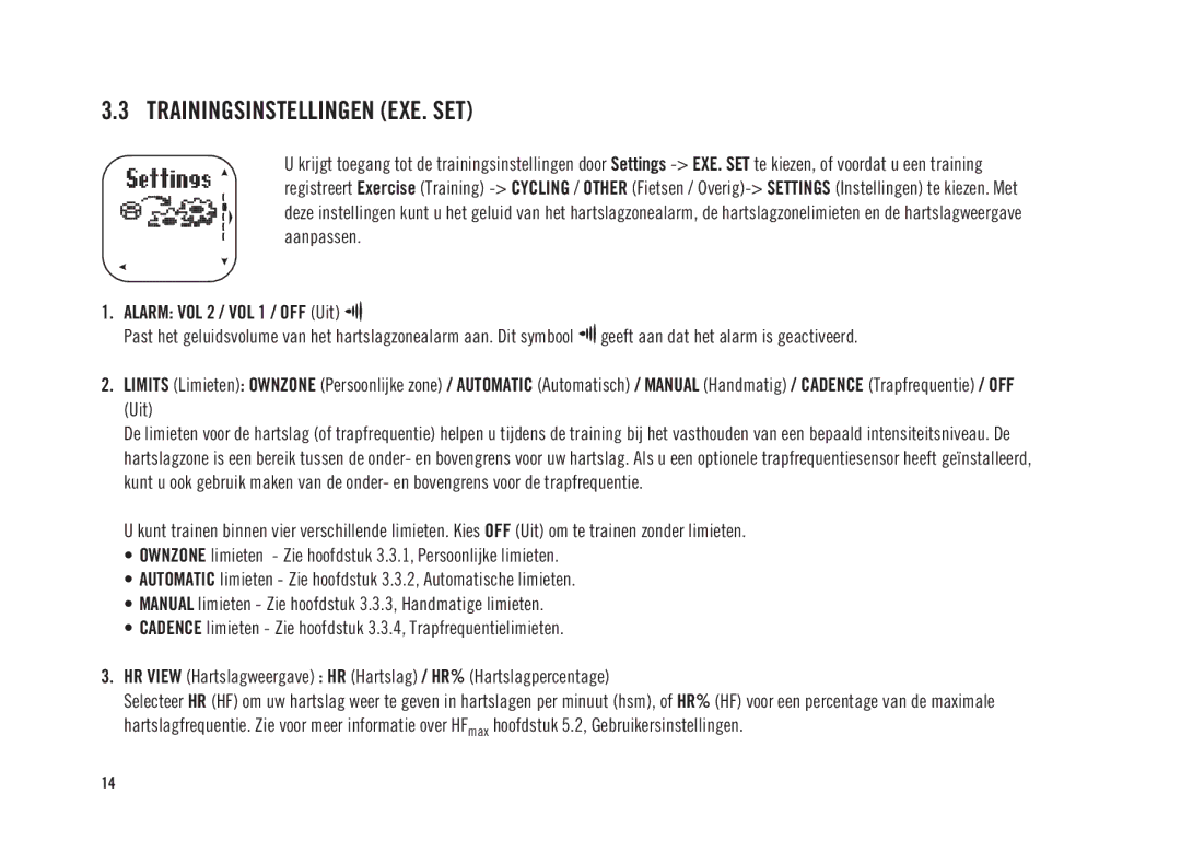 Polar CS300 user manual Trainingsinstellingen EXE. SET 