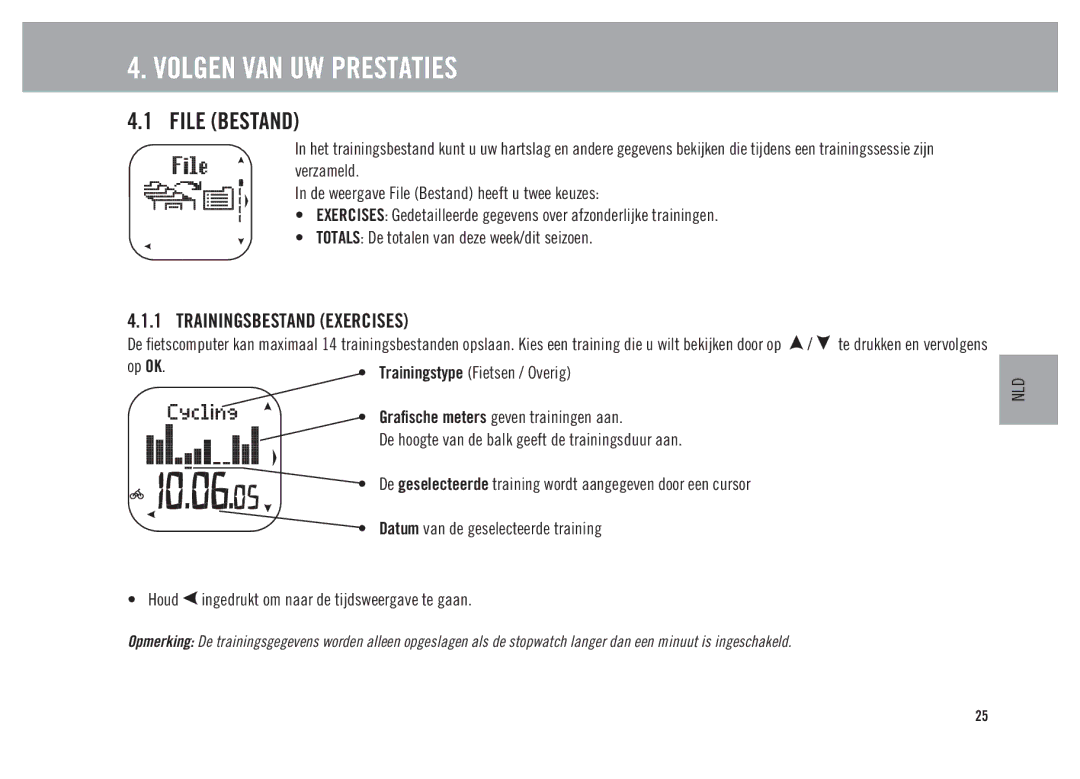 Polar CS300 user manual Volgen VAN UW Prestaties, File Bestand 