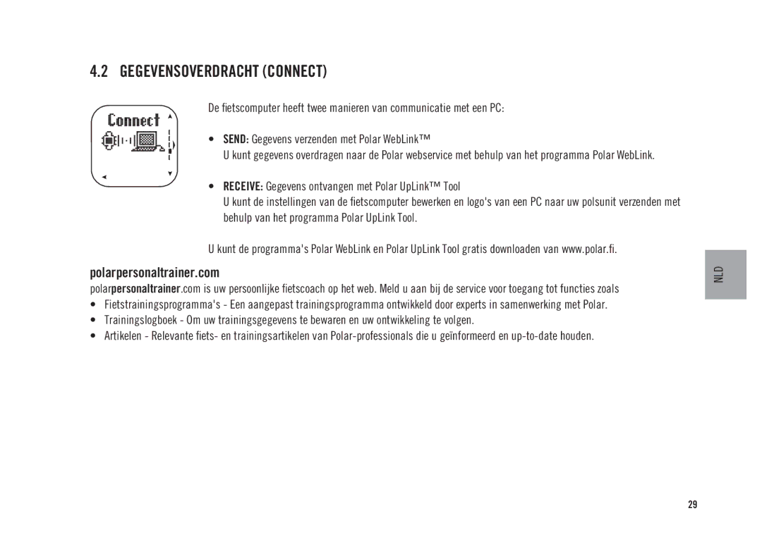 Polar CS300 user manual Gegevensoverdracht Connect, Polarpersonaltrainer.com 