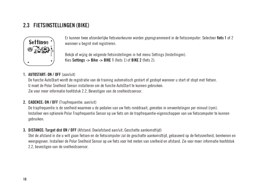 Polar CS300 user manual Fietsinstellingen Bike 