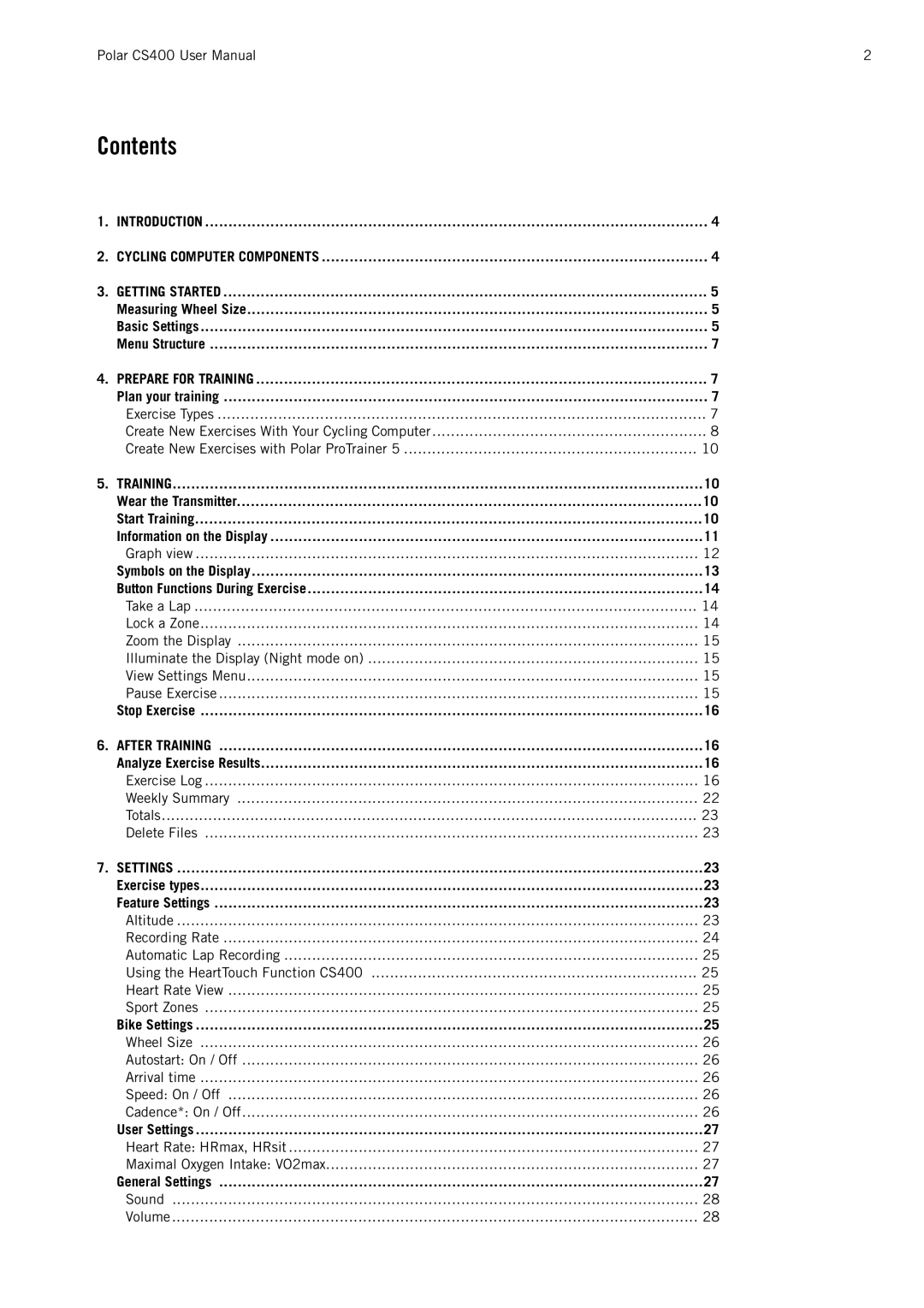 Polar CS400 user manual Contents 