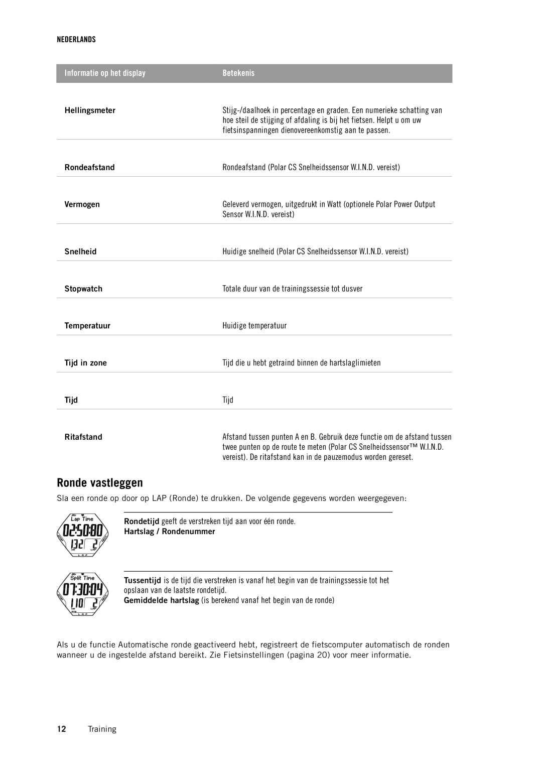 Polar CS500 manual Ronde vastleggen 