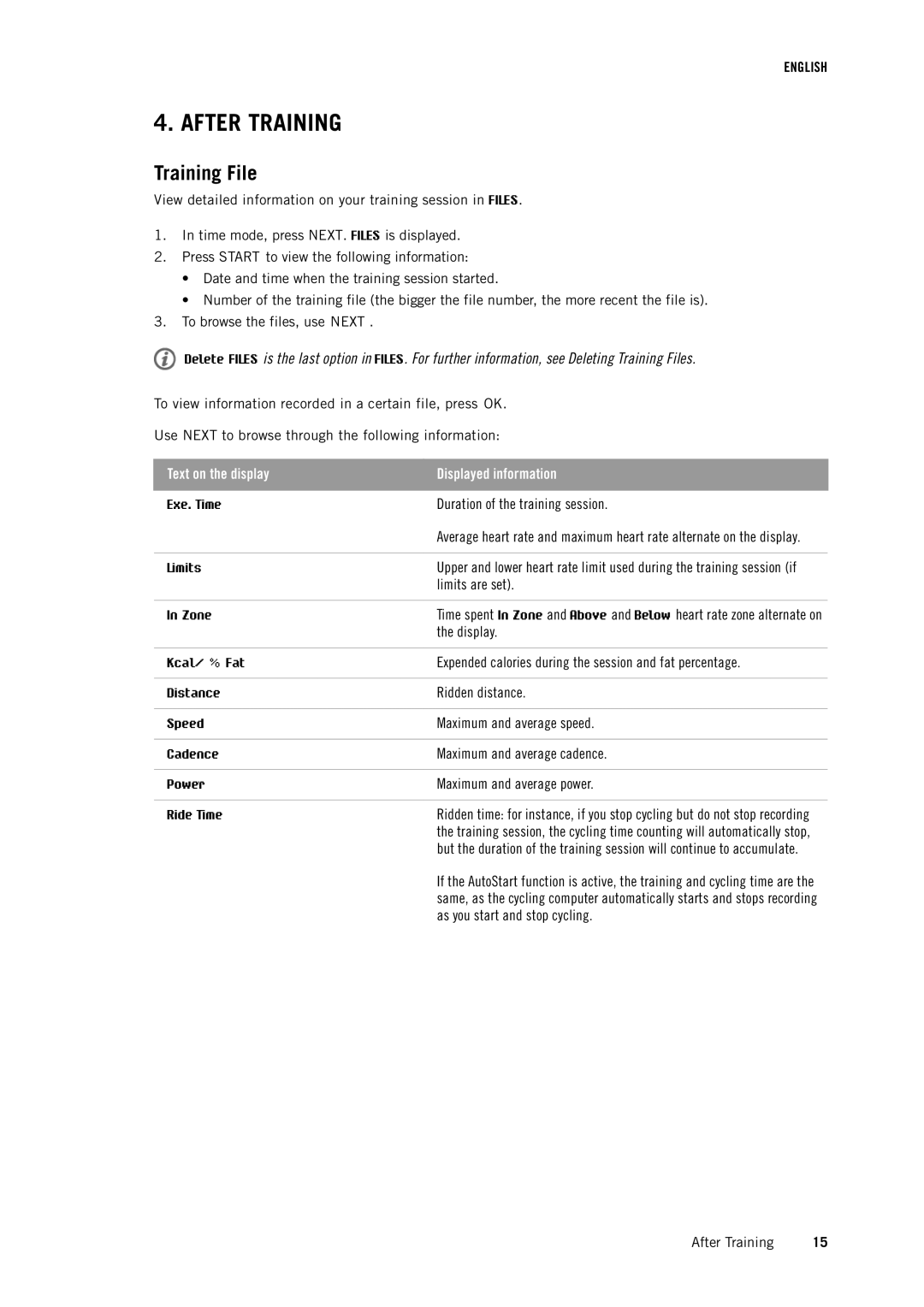 Polar CS500 user manual After Training, Training File 