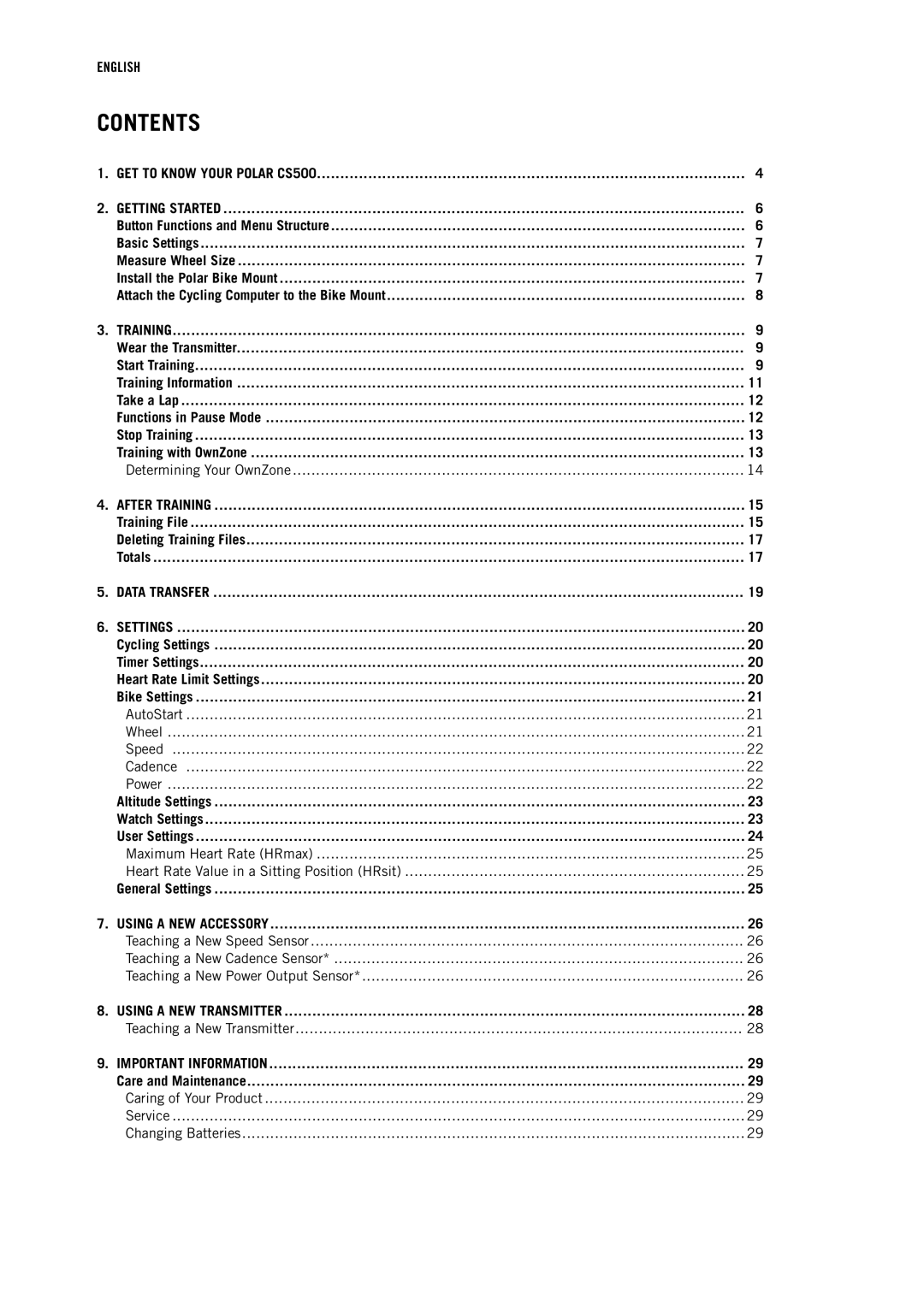 Polar CS500 user manual Contents 