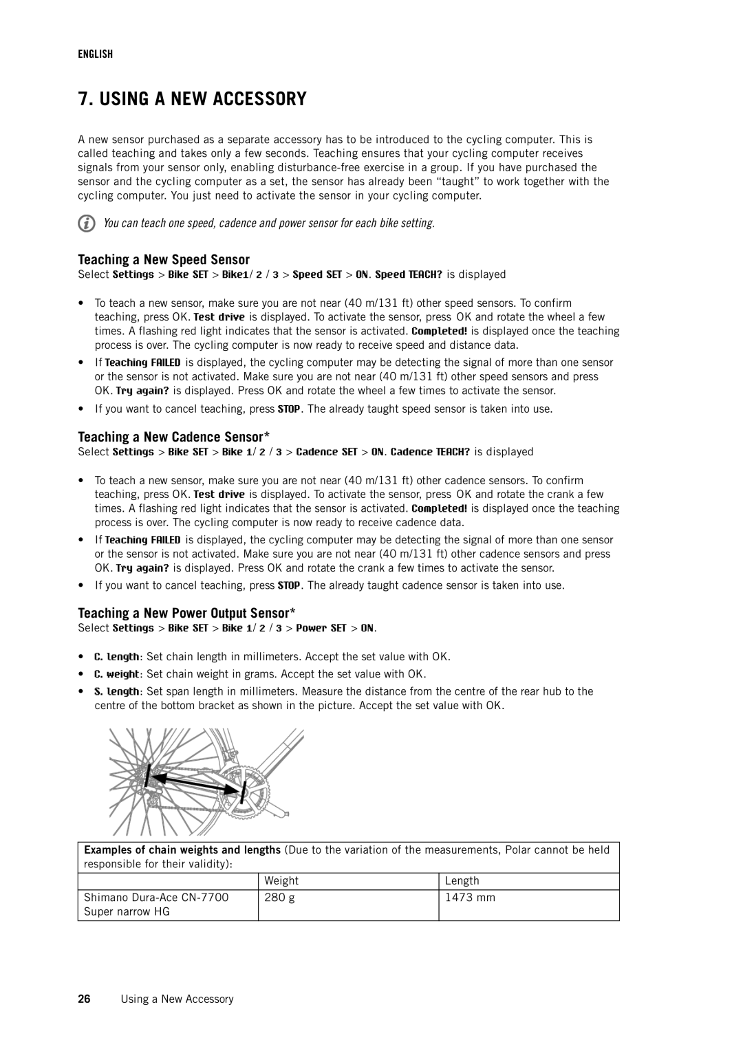 Polar CS500 user manual Using a NEW Accessory, Teaching a New Speed Sensor, Teaching a New Cadence Sensor 