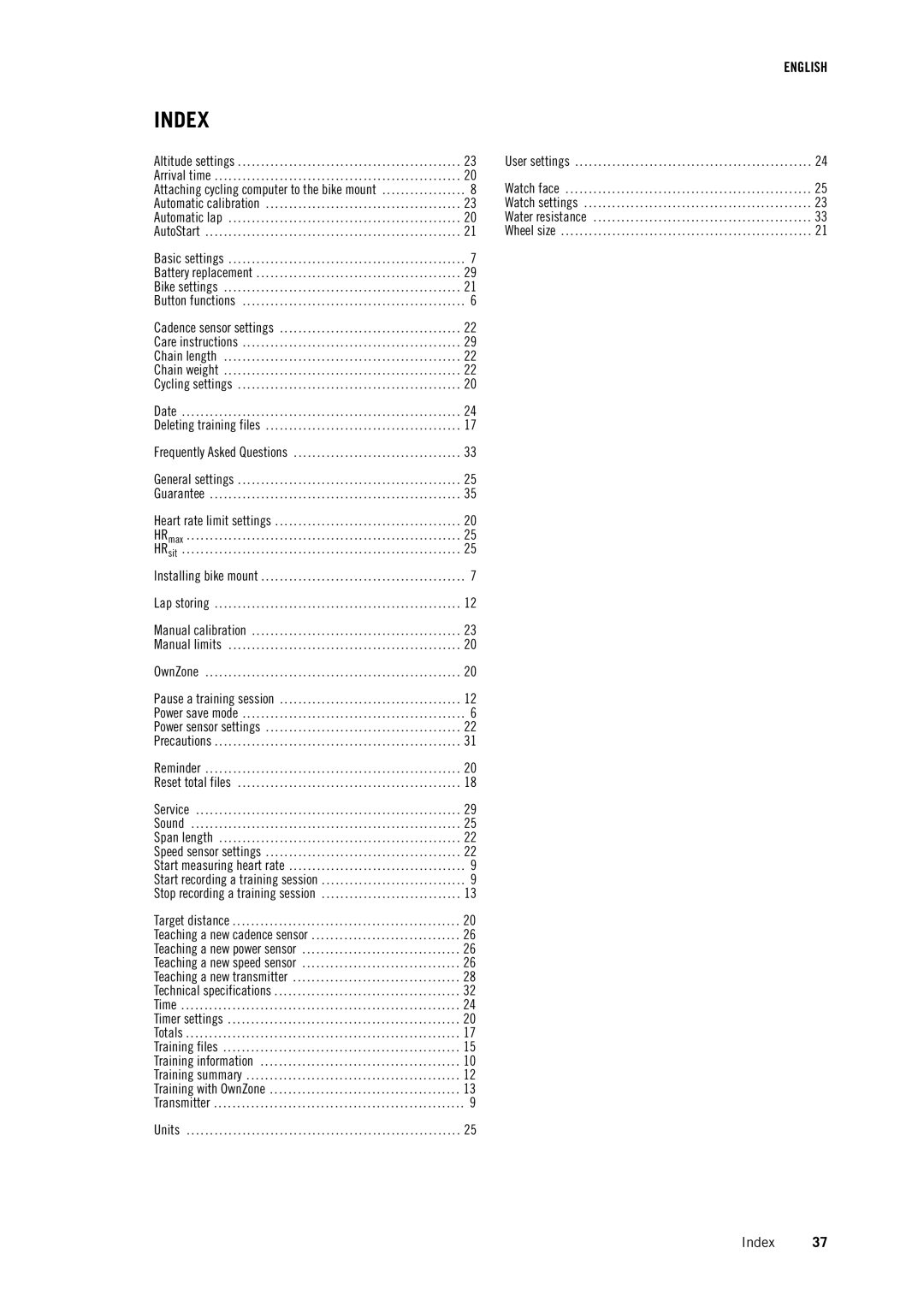 Polar CS500 user manual Index 