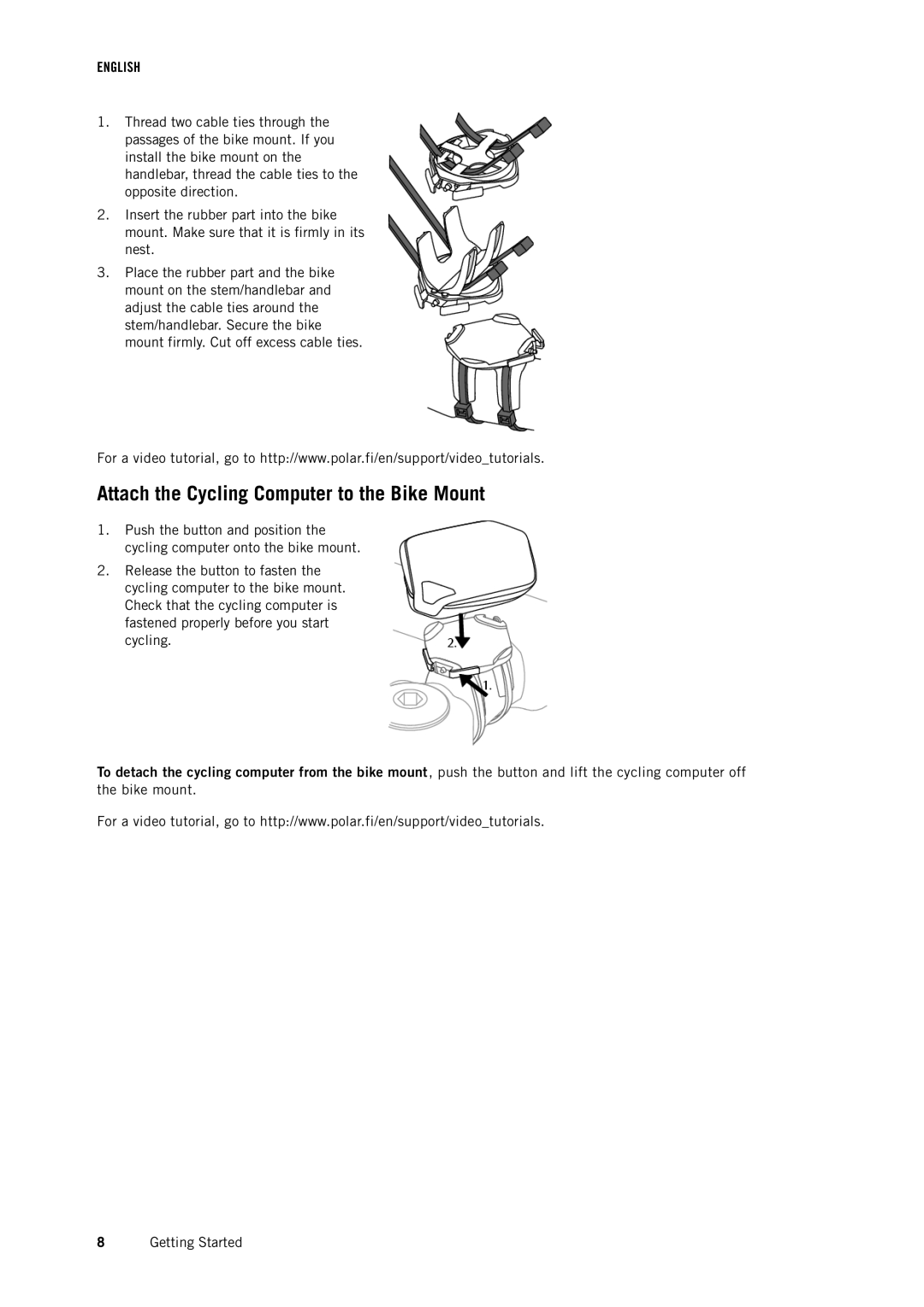 Polar CS500 user manual Attach the Cycling Computer to the Bike Mount 