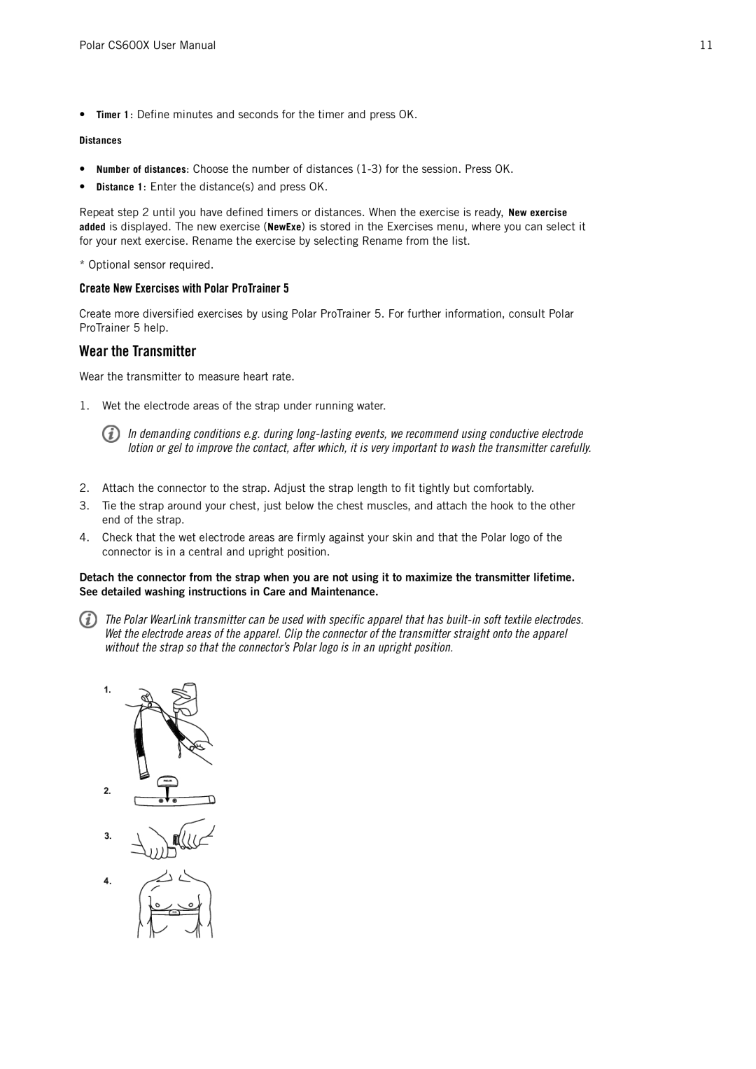 Polar CS600X user manual Wear the Transmitter, Create New Exercises with Polar ProTrainer 