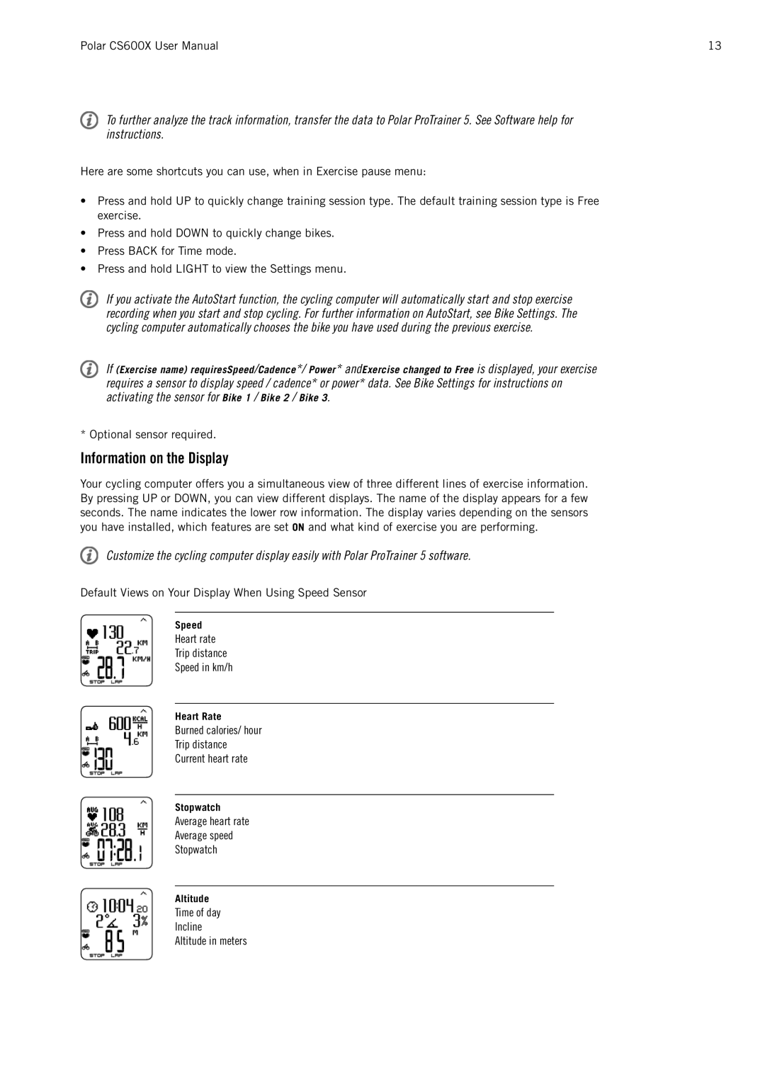 Polar CS600X user manual Information on the Display 