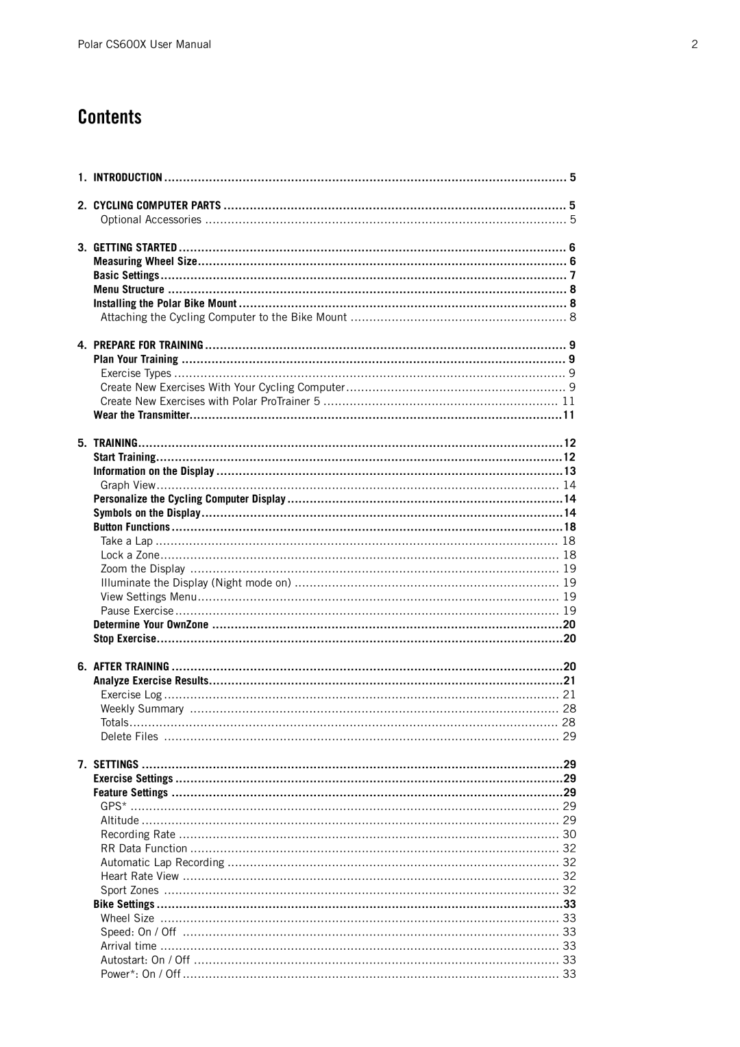 Polar CS600X user manual Contents 