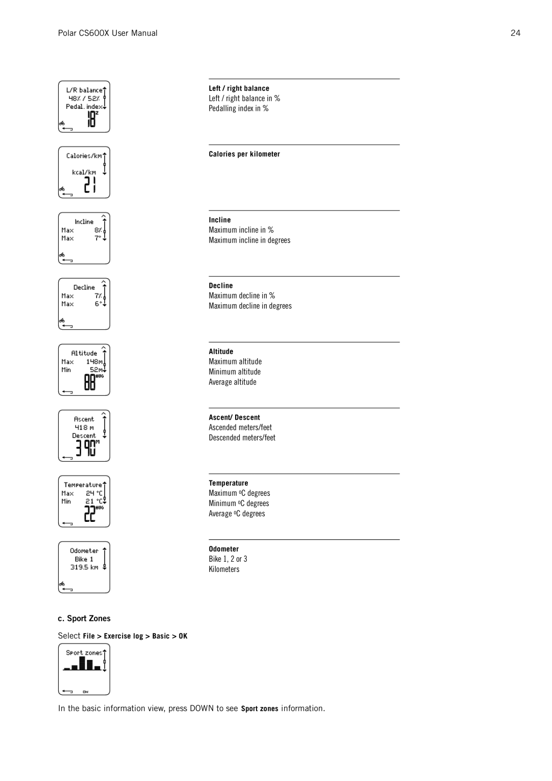 Polar CS600X user manual Sport Zones 