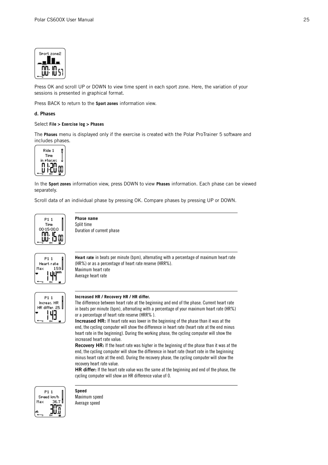 Polar CS600X user manual Phases 