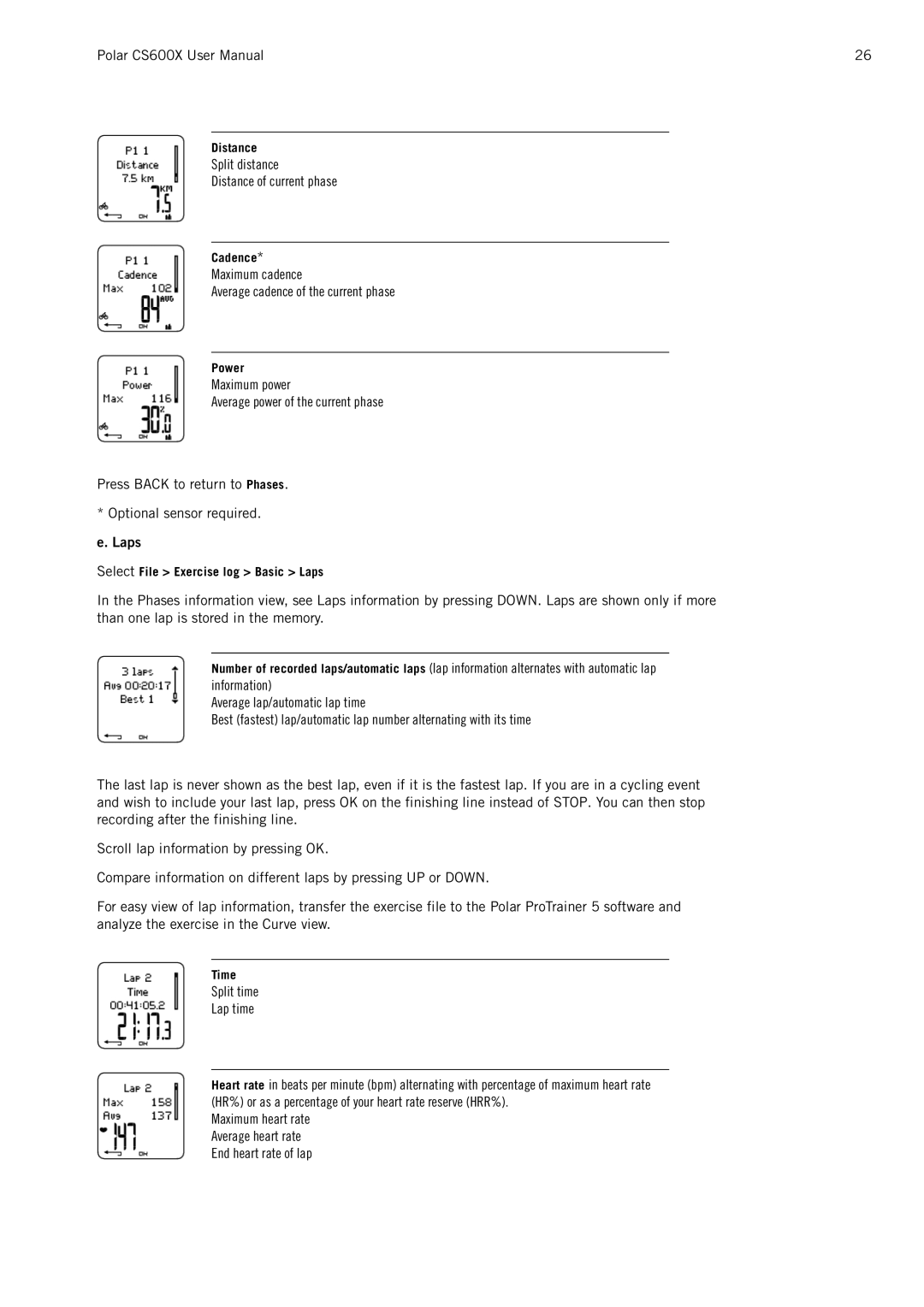 Polar CS600X user manual Laps 