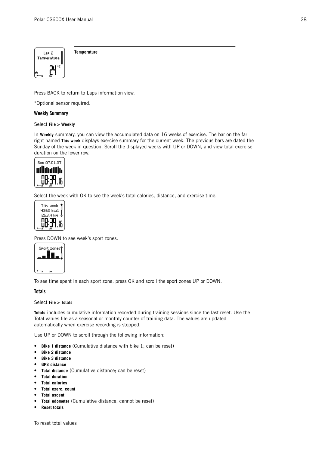 Polar CS600X user manual Weekly Summary, Totals 