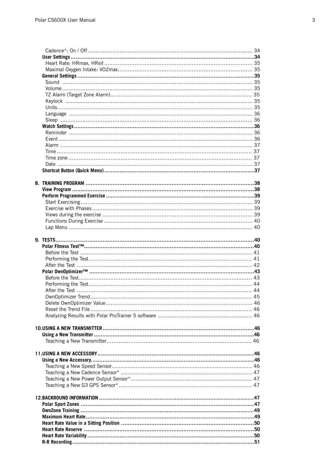 Polar CS600X user manual User Settings, General Settings, Watch Settings, Shortcut Button Quick Menu, Polar Fitness Test 