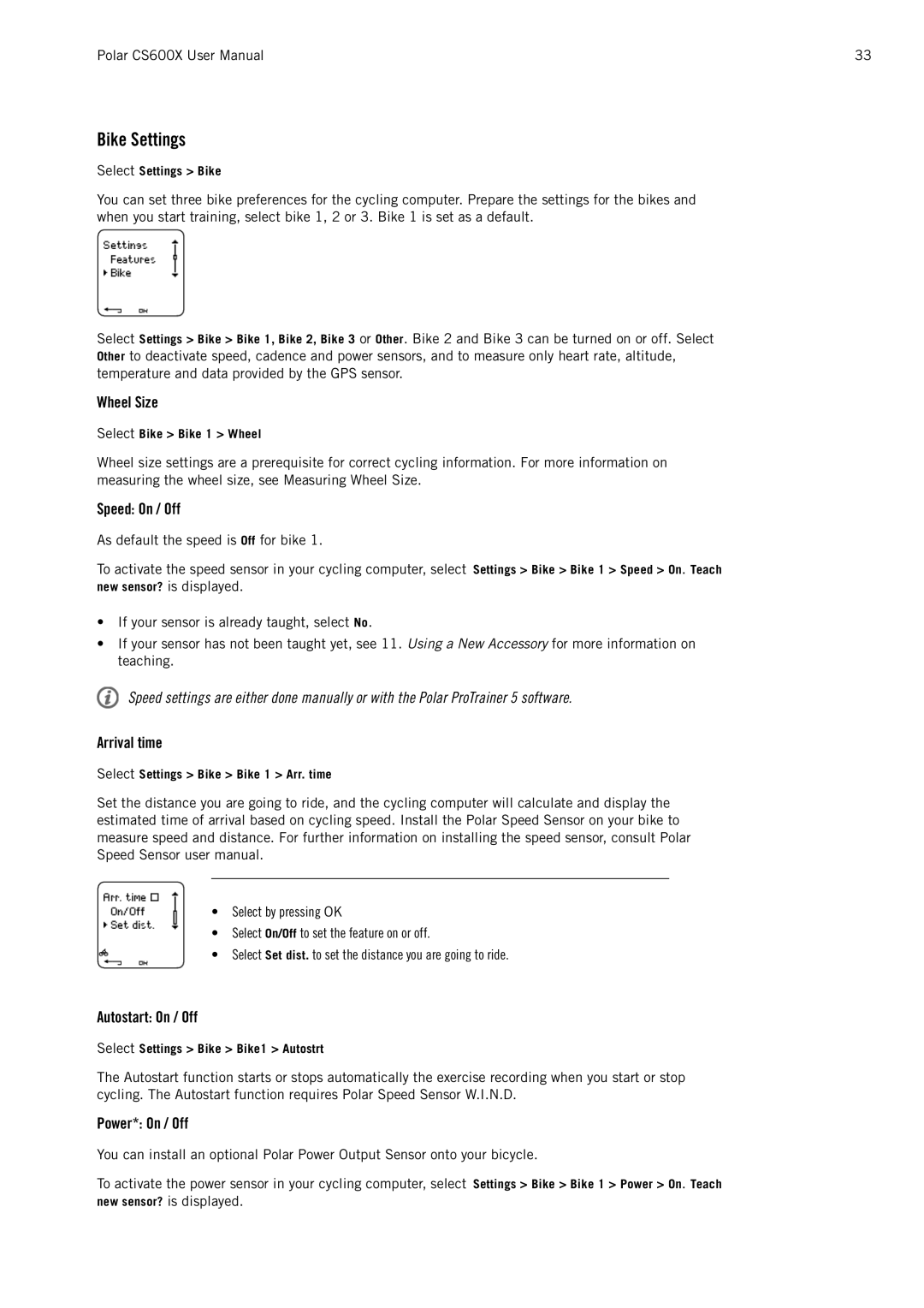 Polar CS600X user manual Bike Settings 