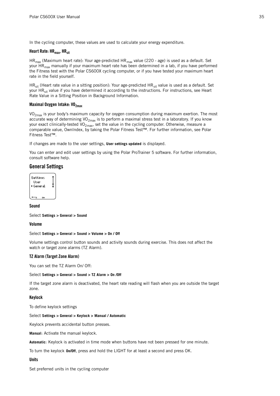 Polar CS600X user manual General Settings 