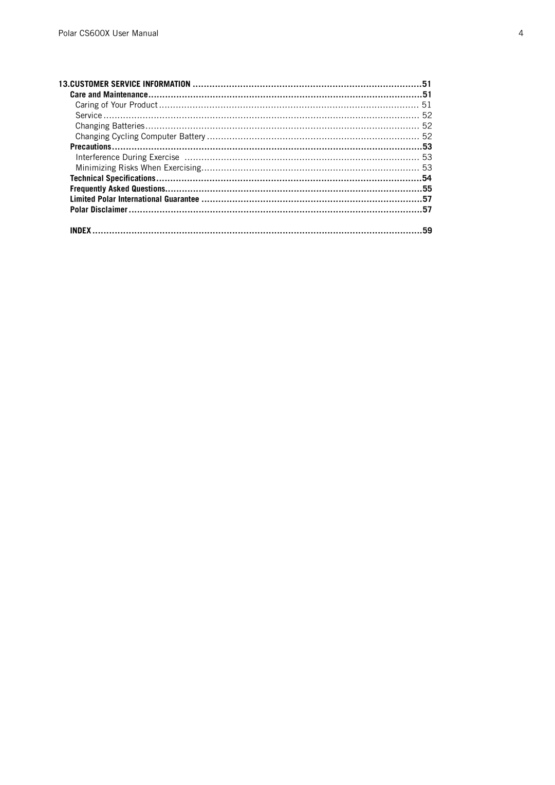 Polar CS600X user manual Index 