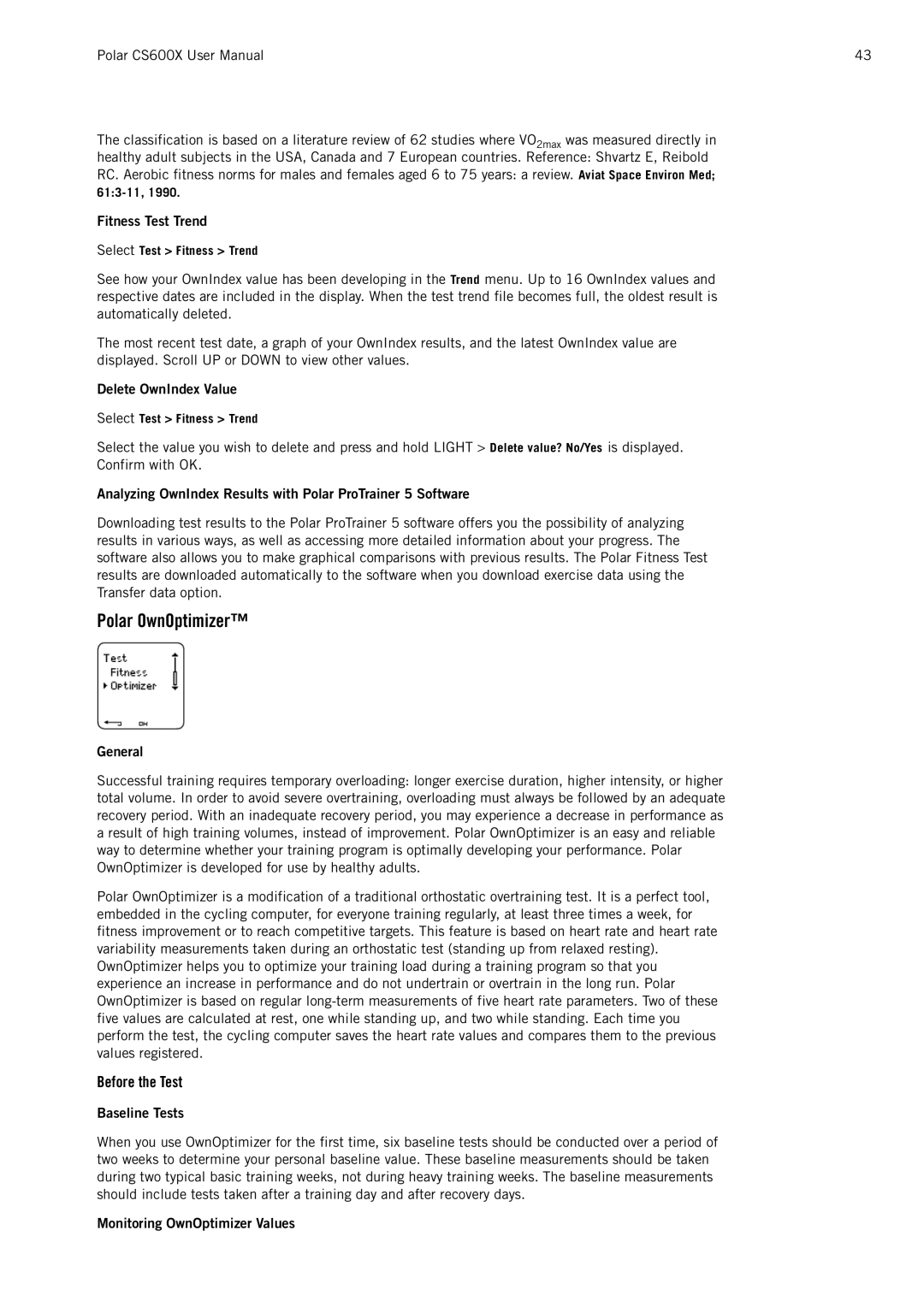 Polar CS600X user manual Polar OwnOptimizer 